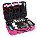 3 Layer Cosmetic Organizer Beauty Artist Storage Brush Box with Shoulder Strap - Pink