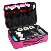 3 Layer Cosmetic Organizer Beauty Artist Storage Brush Box with Shoulder Strap - Pink