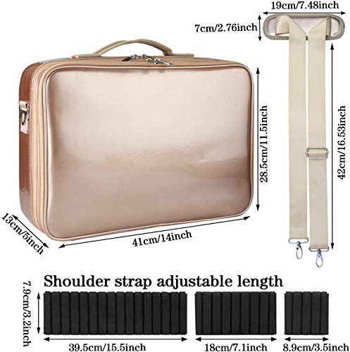 3 Layers Large Capacity Makeup Case with Adjustable Compartment (Rose Gold)