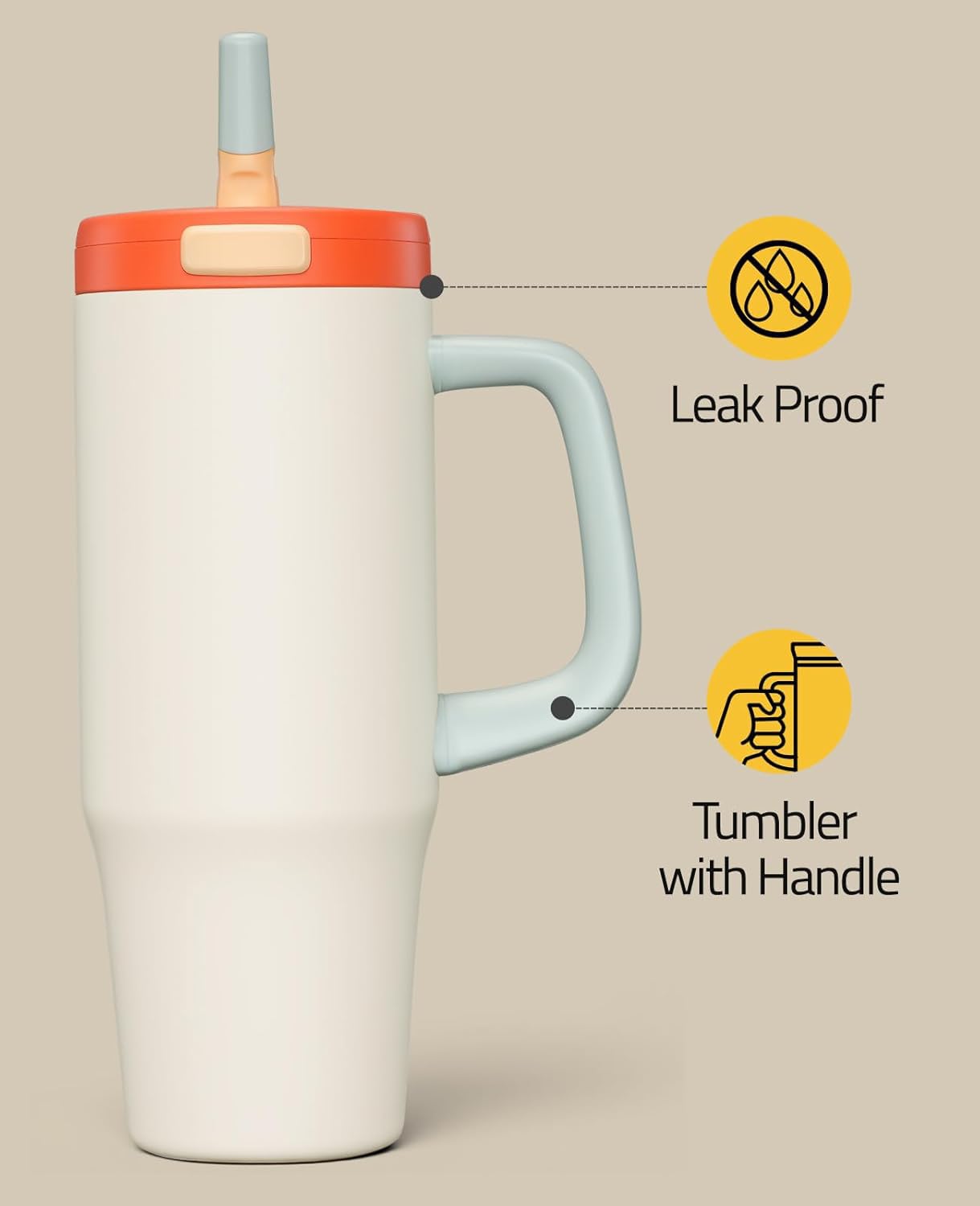 1200ML Stainless Steel Tumbler with Handle & Pop-Up Lid (Printed)