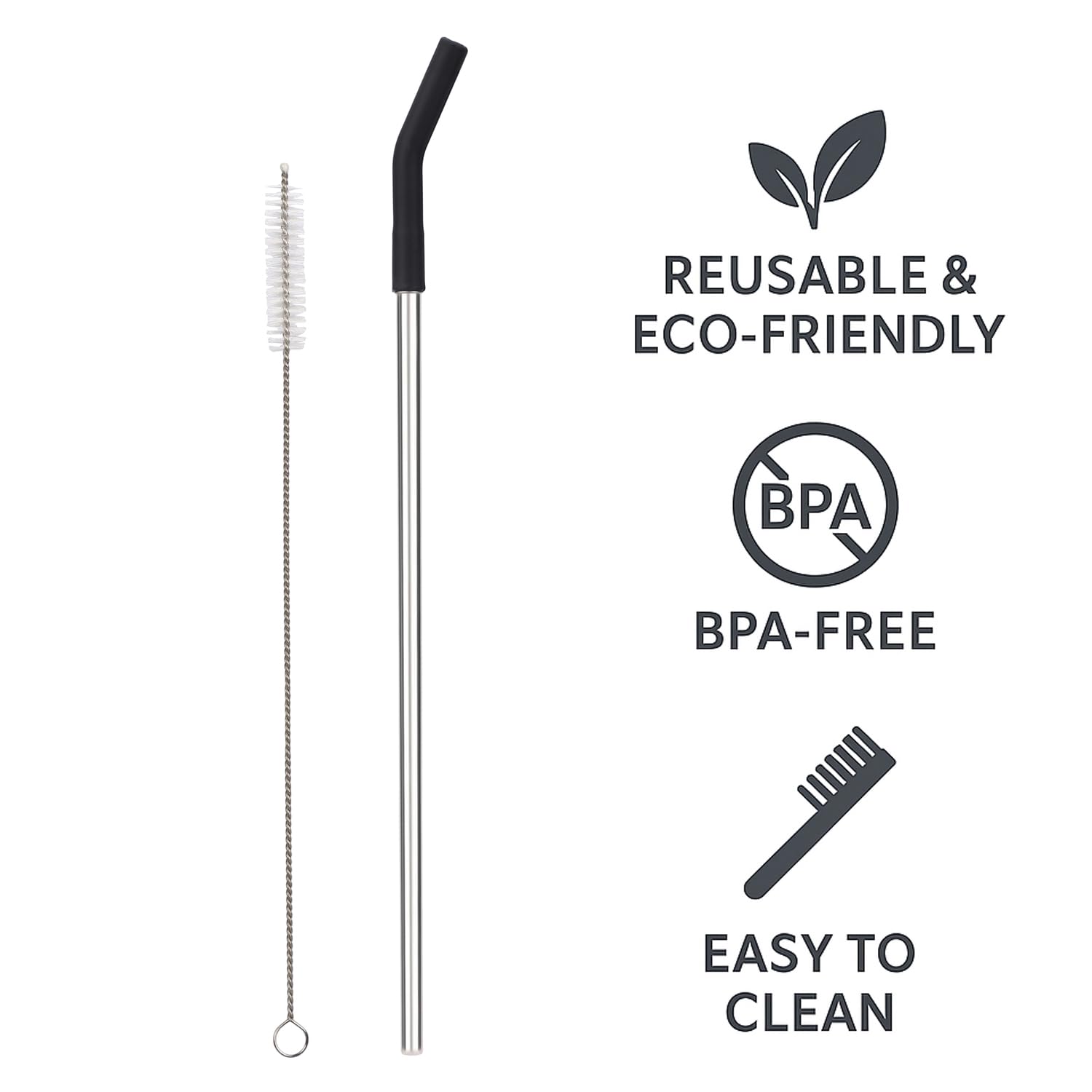 Reusable Straw Set Steel Straw, 1 Silicone Tip & 1 Cleaning Brush (3 Pcs)