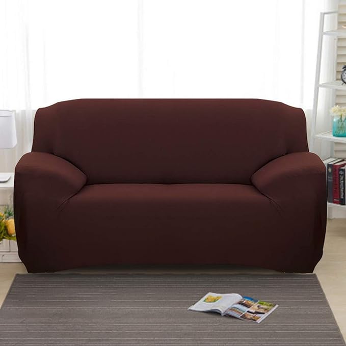 Polyester Spandex Plain Sofa Cover (Brown)