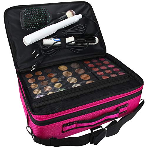 3 Layers Large Capacity Makeup Case with Adjustable Compartment (Dark Pink)