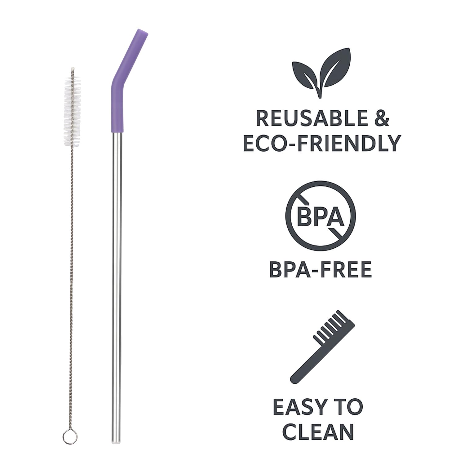 Reusable Straw Set Steel Straw, 1 Silicone Tip & 1 Cleaning Brush (3 Pcs)