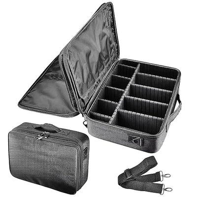 3 Layers Large Capacity Makeup Train Case with Adjustable Compartment (Black)