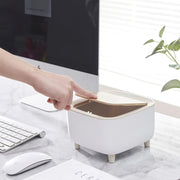 Mini Desktop Trash Can with Lid (White)
