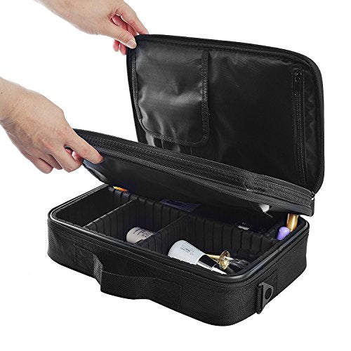 3 Layer Cosmetic Organizer Storage Brush Box with Shoulder Strap - Black