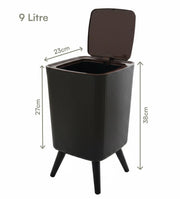 9L Bathroom Trash Can with Lid – Modern Nordic Small Garbage Bin (Black)