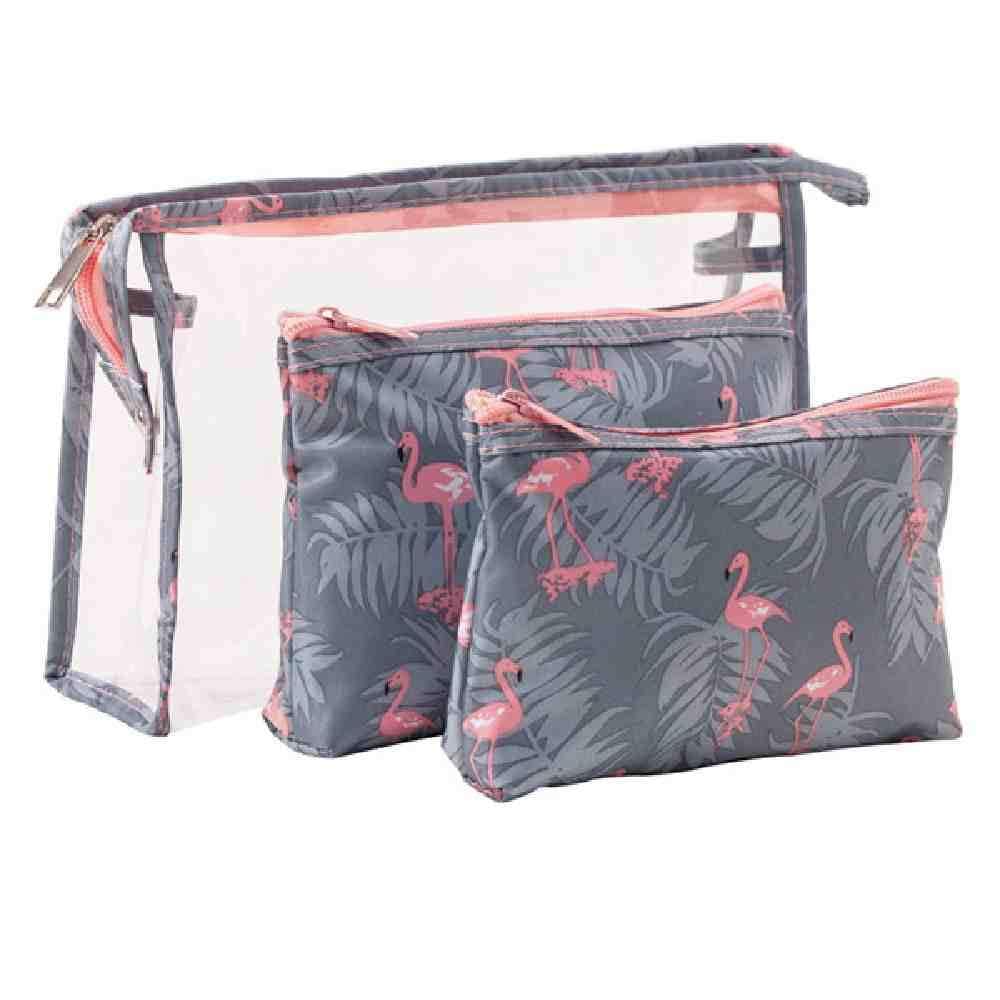Flamingo Makeup Bag Set for Women Portable 3 Different Sizes Toiletry Bag