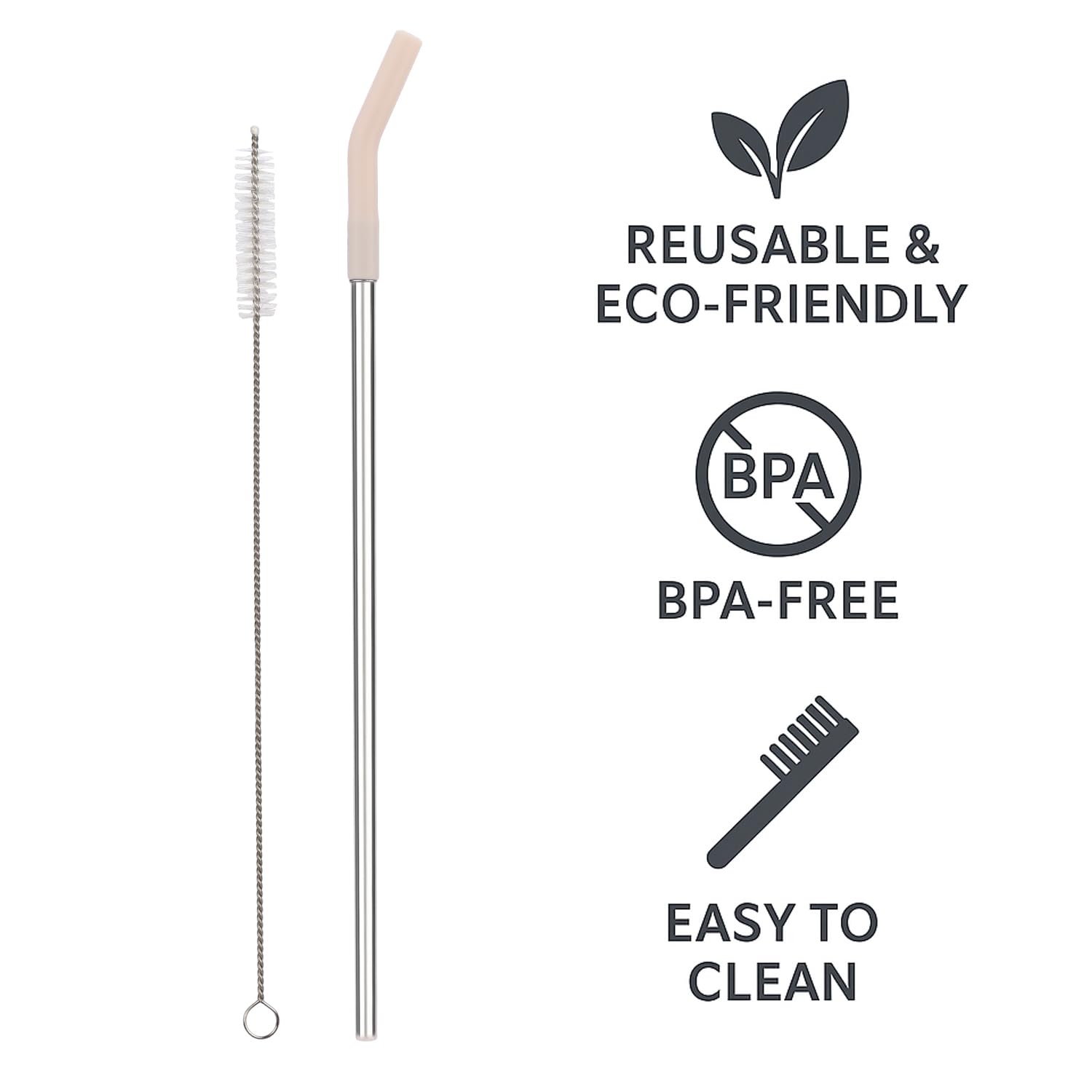 Reusable Straw Set Steel Straw, 1 Silicone Tip & 1 Cleaning Brush (3 Pcs)