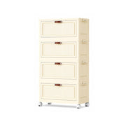 Slim Bathroom Storage Cabinet with Wheels & Drawers - White