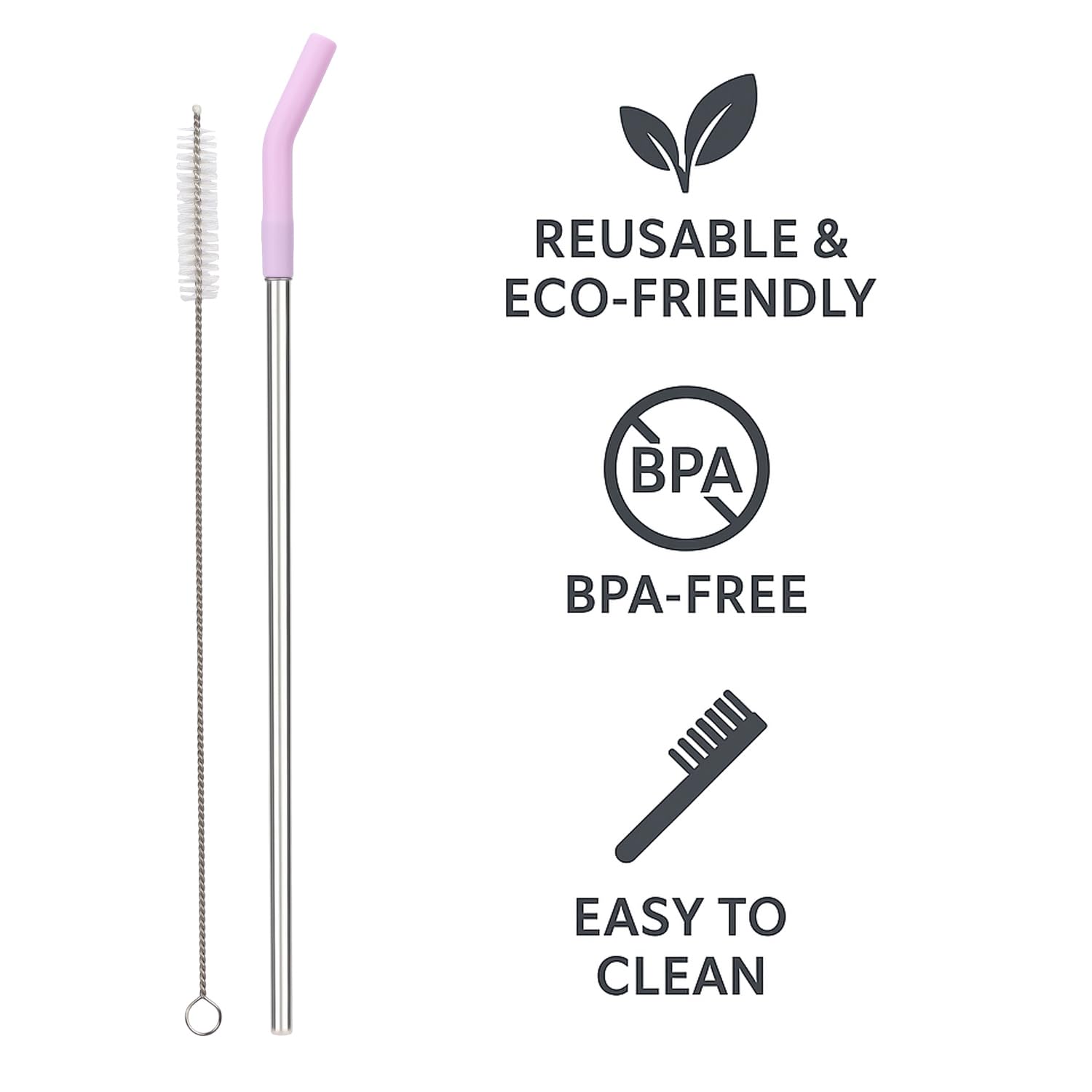 Reusable Straw Set Steel Straw, 1 Silicone Tip & 1 Cleaning Brush (3 Pcs)