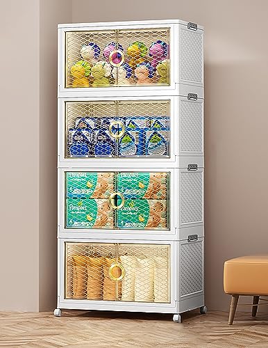 Plastic Storage Bins for Closet Organizers with Open Front Door (White)