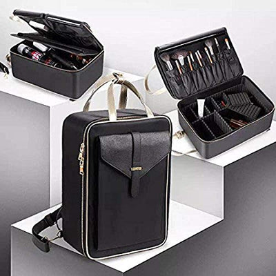 Cosmetic Organizer Beauty Artist Storage Brush Box with Shoulder Strap - Black