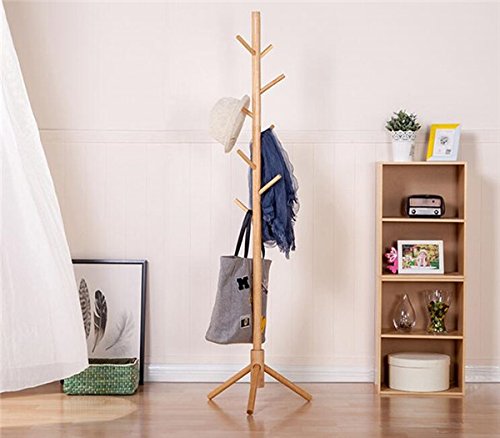Bamboo Coat and Hat Rack 8 Hooks Coat Stand Clothes Rack