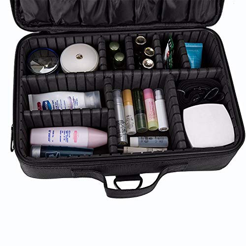 3 Layer Cosmetic Organizer Storage Brush Box with Shoulder Strap - Black