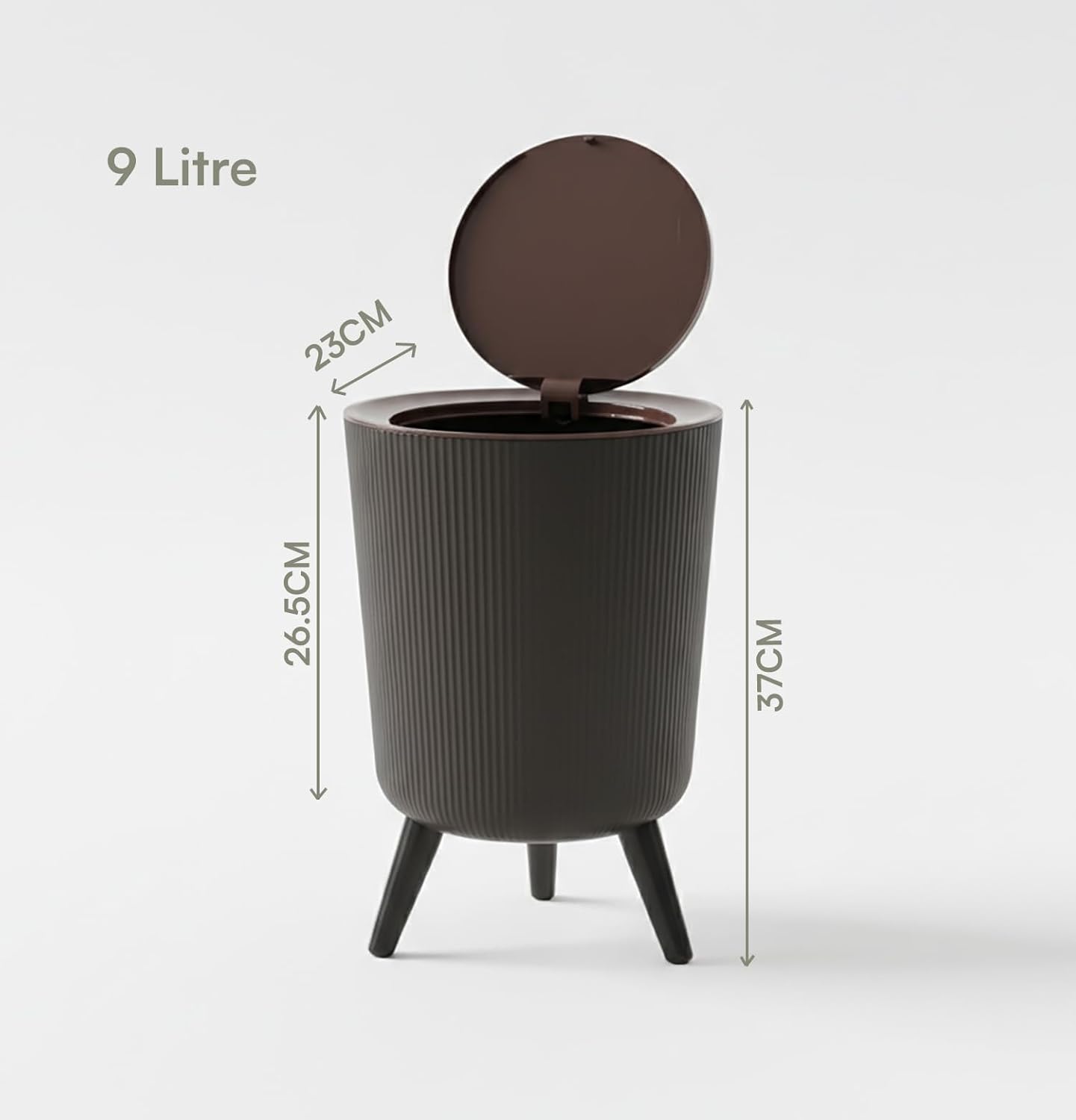 9L Trash Can with Lid – Slim Round Dustbin (Black)