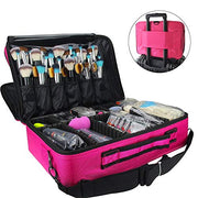 3 Layers Large Capacity Makeup Case with Adjustable Compartment (Dark Pink)