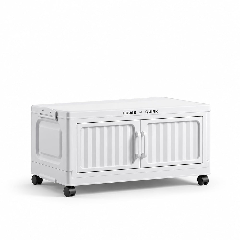 Folding Plastic Storage Cabinet with Wheels - White