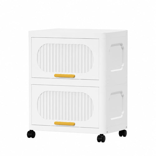 Stackable Collapsible Storage Boxes with Wheels and Doors – Versatile Plastic ( White 40 cm)