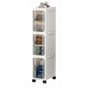 Narrow Bathroom & Kitchen Storage Cabinet with Transparent Drawers and Wheels – White
