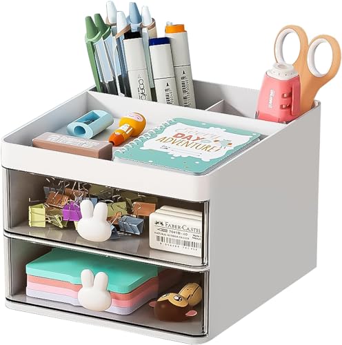 Small Desk Organizer with Drawer (White)