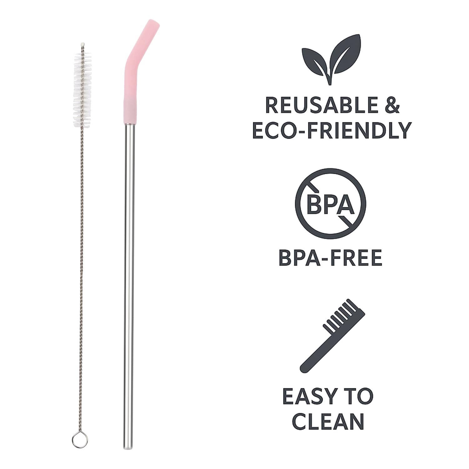Reusable Straw Set Steel Straw, 1 Silicone Tip & 1 Cleaning Brush (3 Pcs)