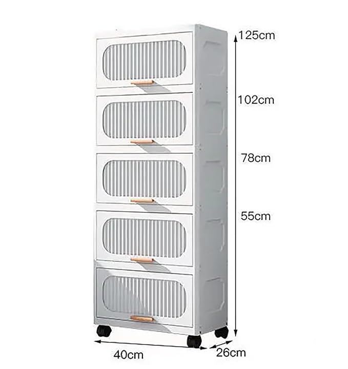 Stackable Collapsible Storage Boxes with Wheels and Doors – Versatile Plastic ( White 40 cm)