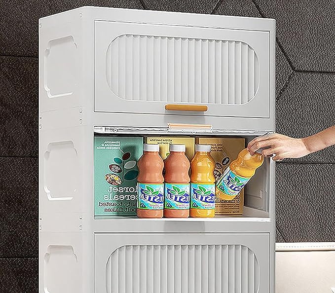 Stackable Collapsible Storage Boxes with Wheels and Doors – Versatile Plastic ( White 40 cm)