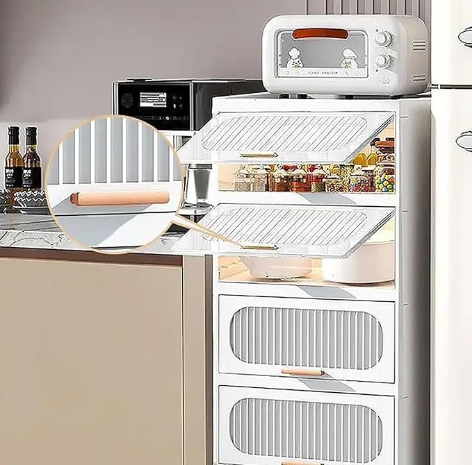 Stackable Collapsible Storage Boxes with Wheels and Doors – Versatile Plastic ( White 40 cm)