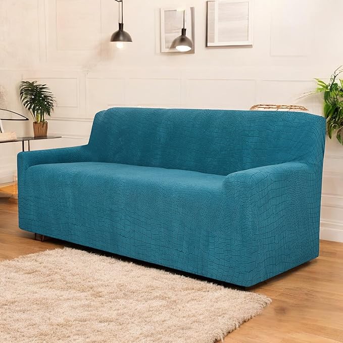 Universal Crocodile Texture Jacquard Fabric Sofa Cover (Teal)