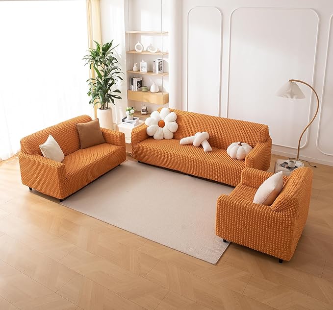 Stretch 280 GSM Turkish Bubble Sofa Slipcover (RUST)