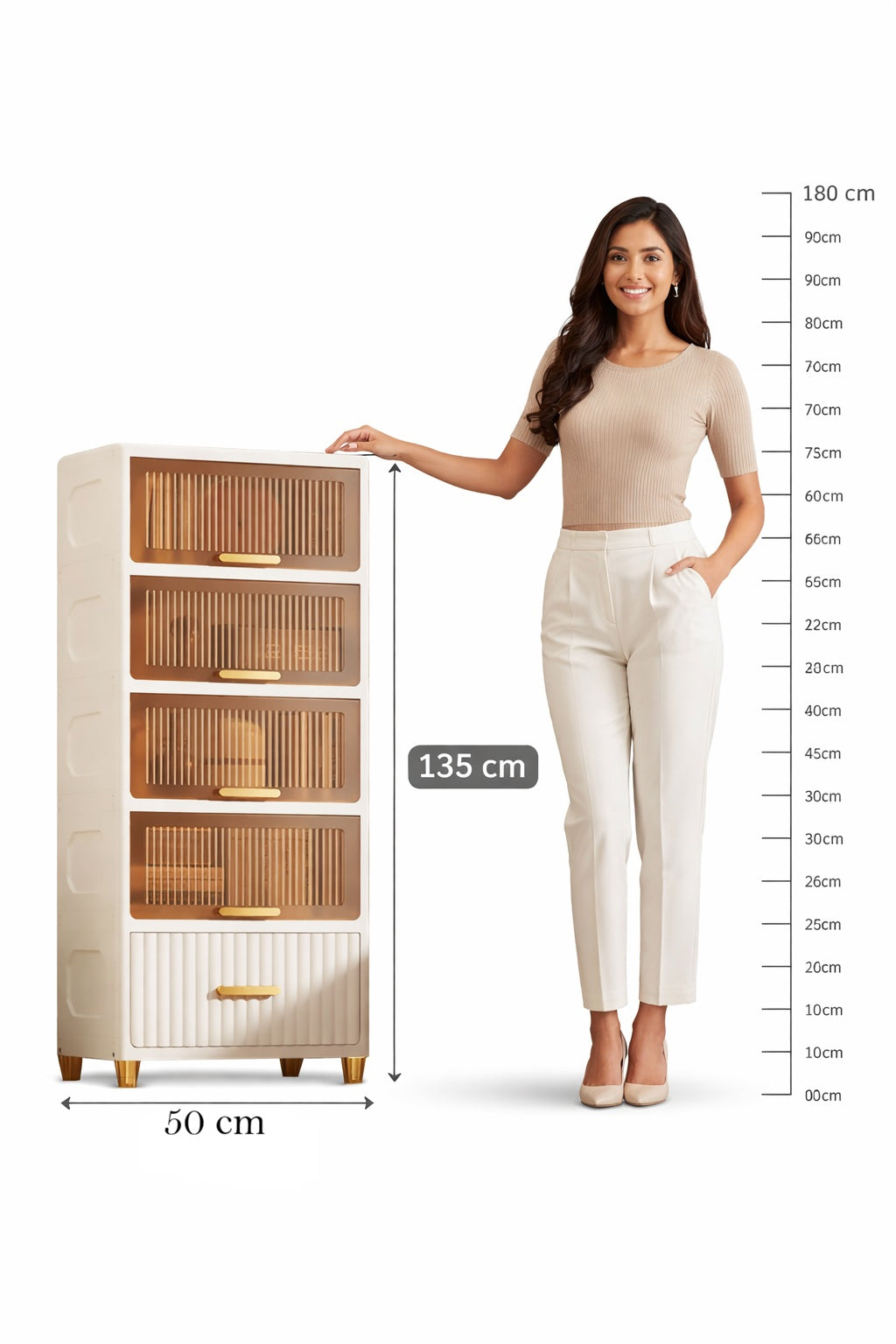 Bathroom Storage Cabinet – Freestanding Organizer with Drawers & Shelf (White,50CM)