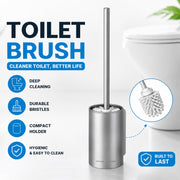 Toilet Brush with Aluminum Handle & Holder Plastic Bristles Wall Mounted