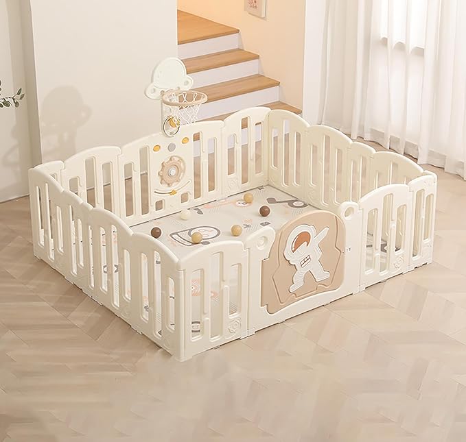 Baby Playpen Foldable & Sturdy Play Yard 30 Square Feet (16 Panel, Astronaut)