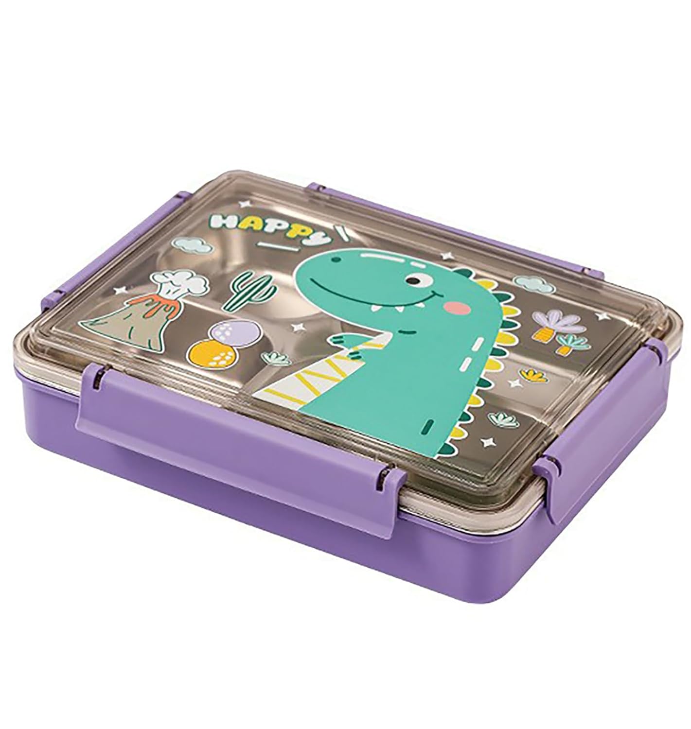 304 Stainless Steel Lunch Box for Kids, 4 Compartment Leak-Proof Bento Box with Lid