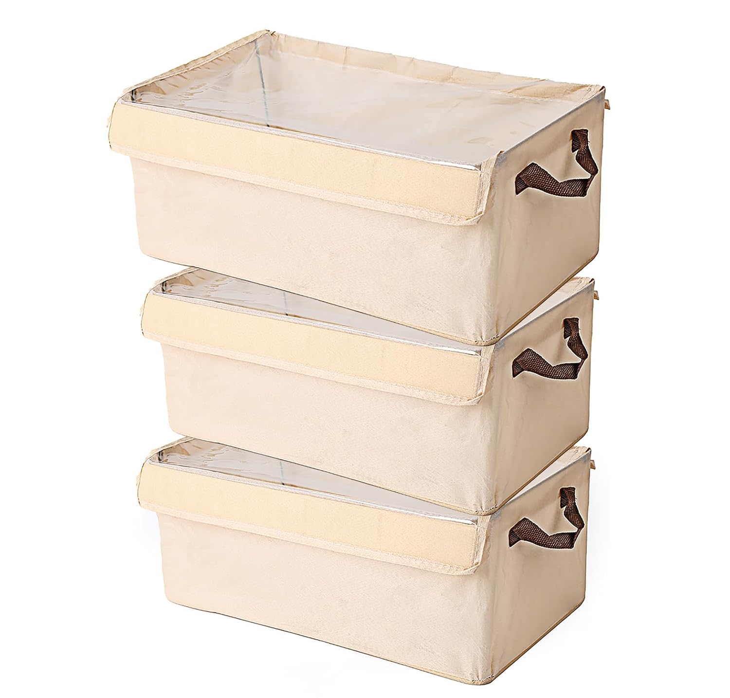 Durable Linen Closet Organizers and Foldable Flip Storage Baskets (Beige)