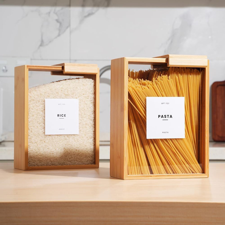 3.5L Bamboo Food Dispenser with PVC Door – Stylish, Easy-Clean Storage for Kitchen Essentials