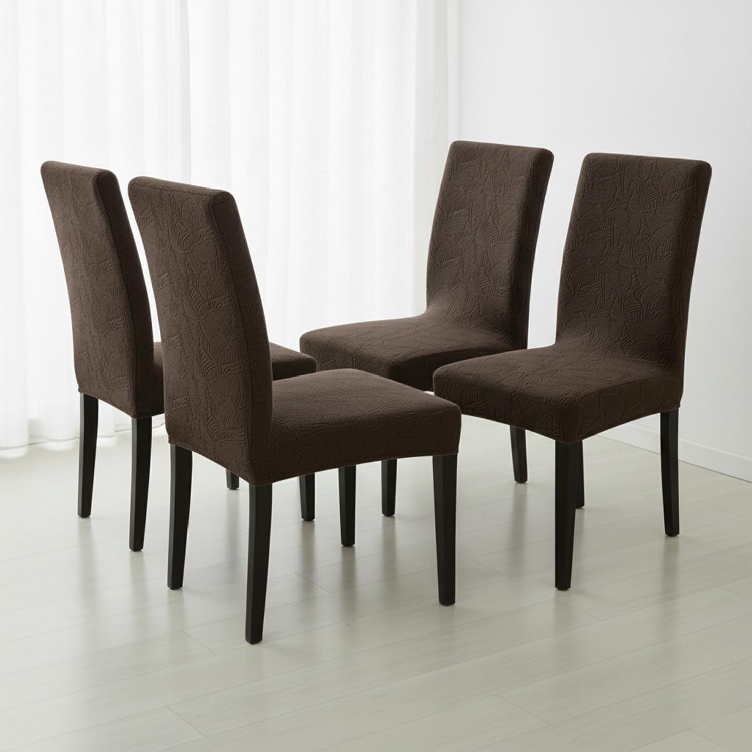 Stretchable Jacquard Dining Chair Cover – Universal Fit, 220 GSM-Brown