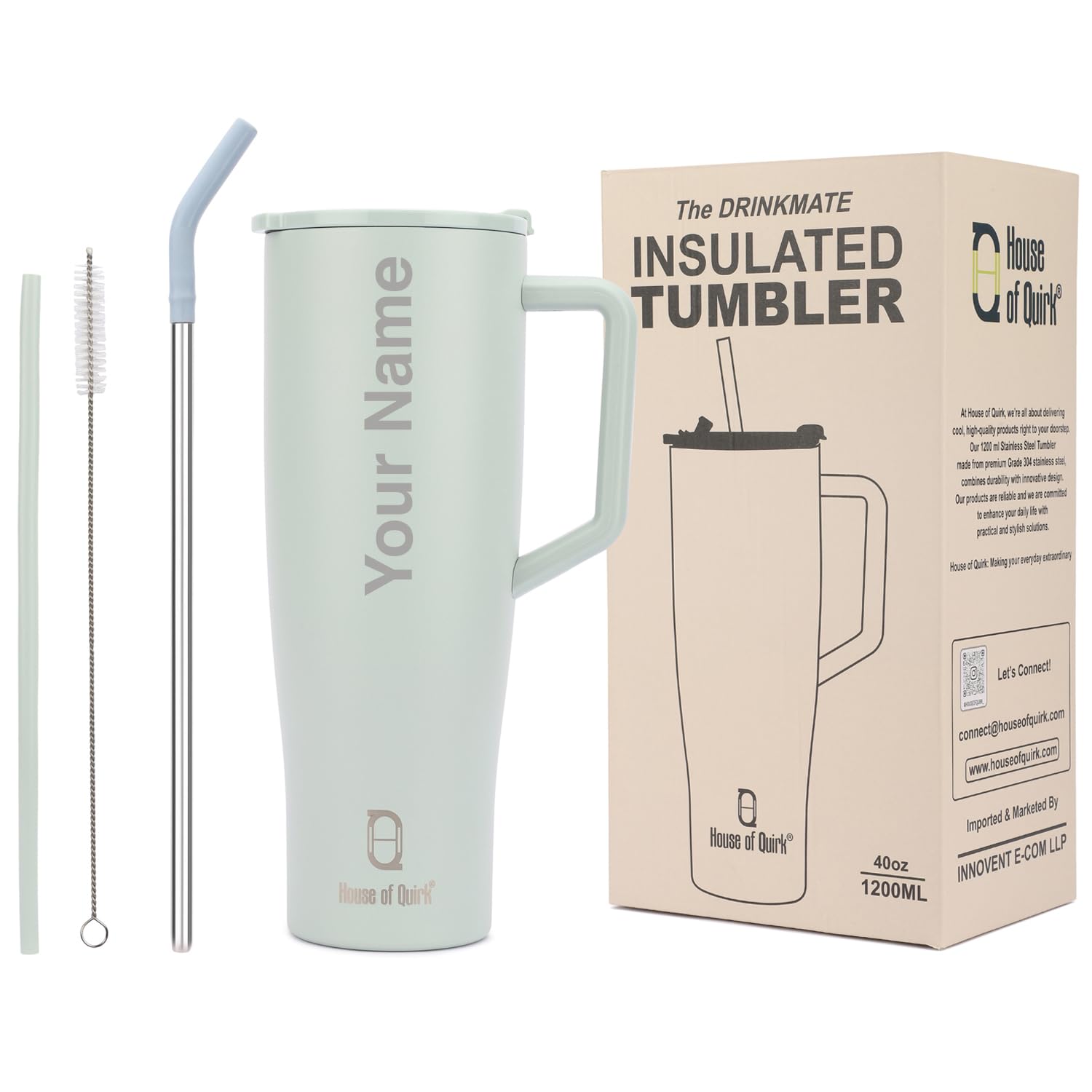 1200ML Custom Name Tumbler with Handle & 2 Straw Flip Lid (Non-Returnable & Non-Replaceable)