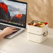 304 Stainless Steel Lunch Box with Divider, Lunch Bag & Spoon (Beige)