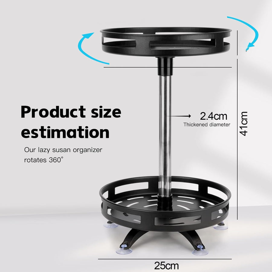 2-Tier Rotating Lazy Susan Organizer – Adjustable Metal Spice Rack for Kitchen & More