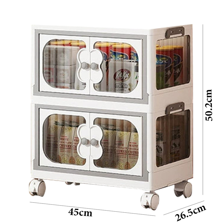 2 Layer Storage Box Wardrobe with Wheels (45cm, White)