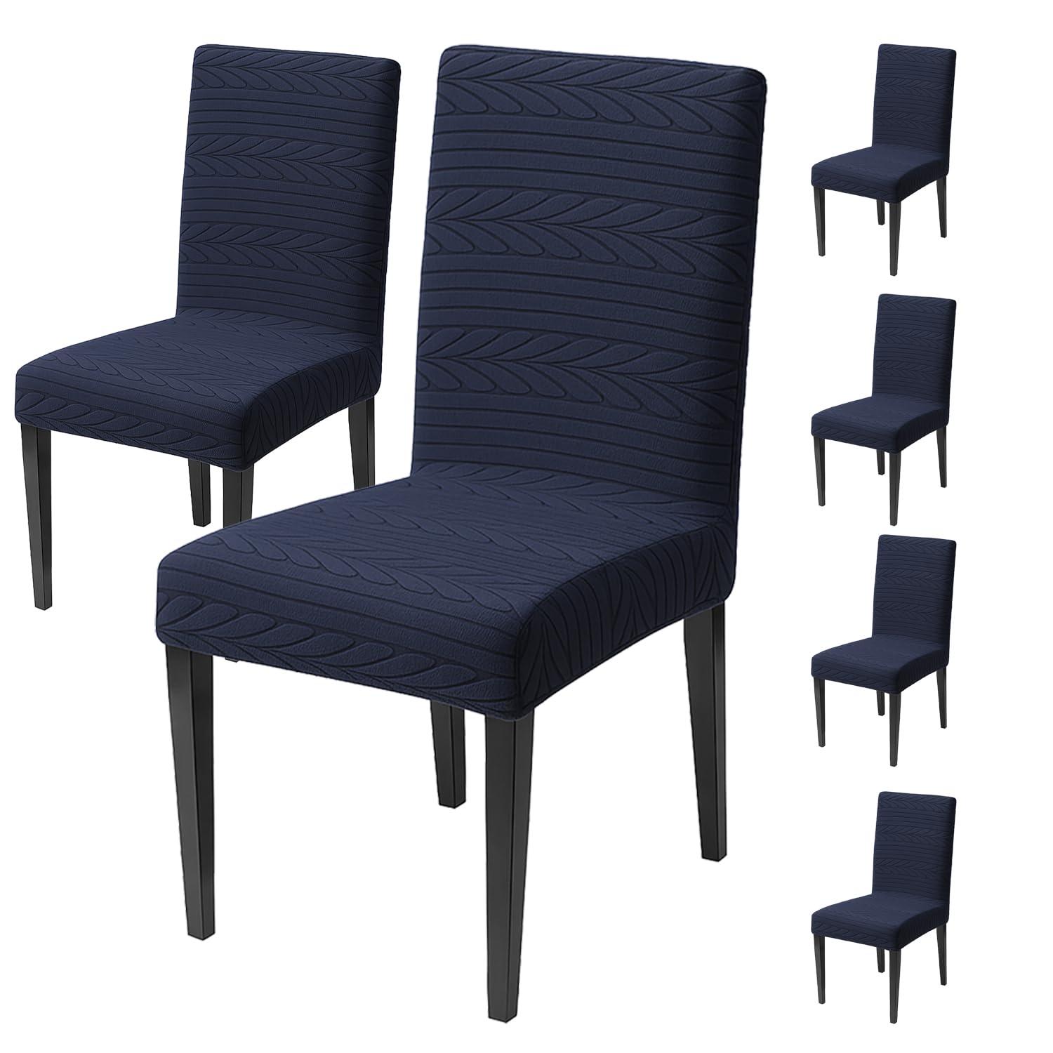 Flexible Stretch Dining Chair Cover 220 GSM Jacquard Fabric, Universal Fit (Navy)