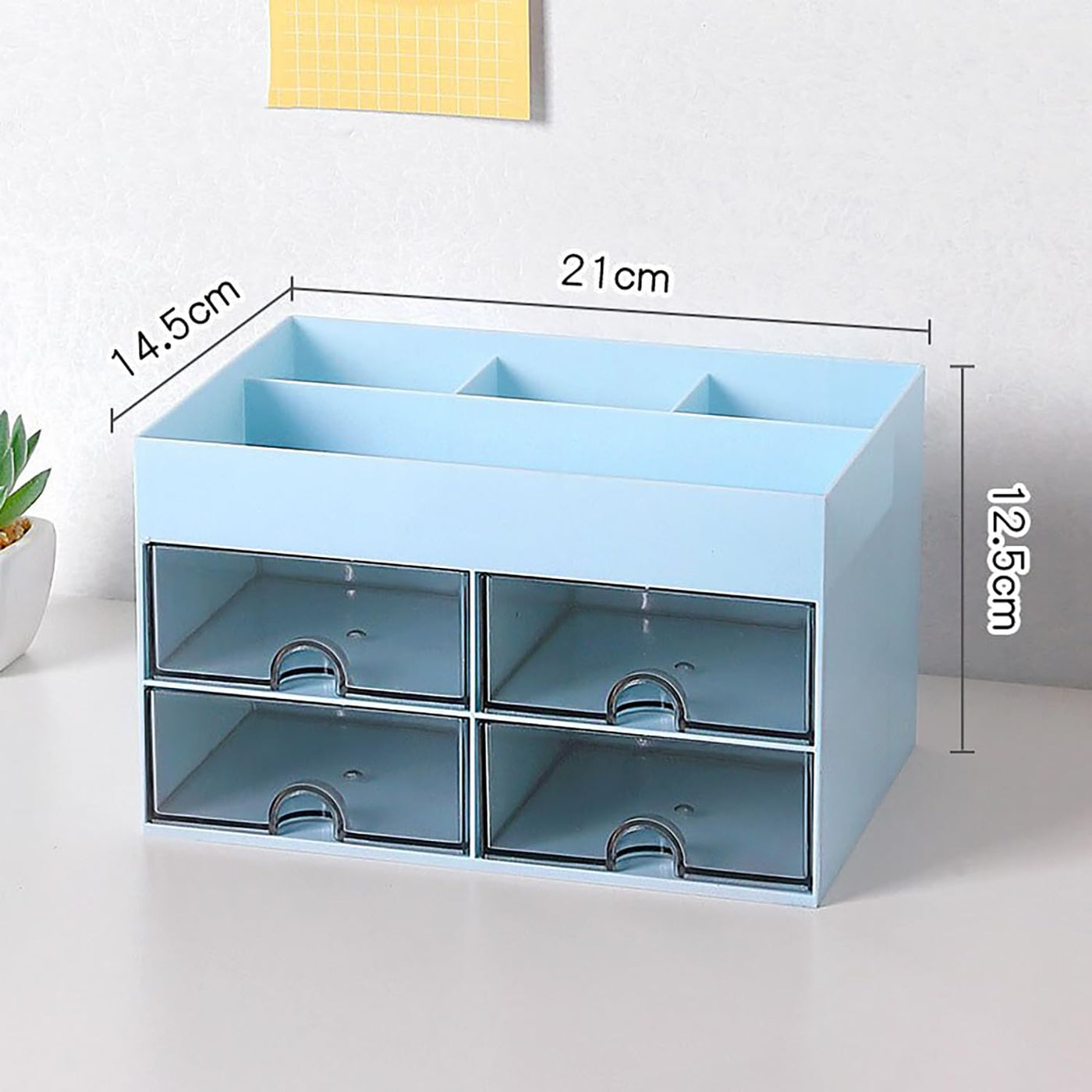 Desk Organiser with Drawer, Multifunctional 4 Plastic Compartments - Blue