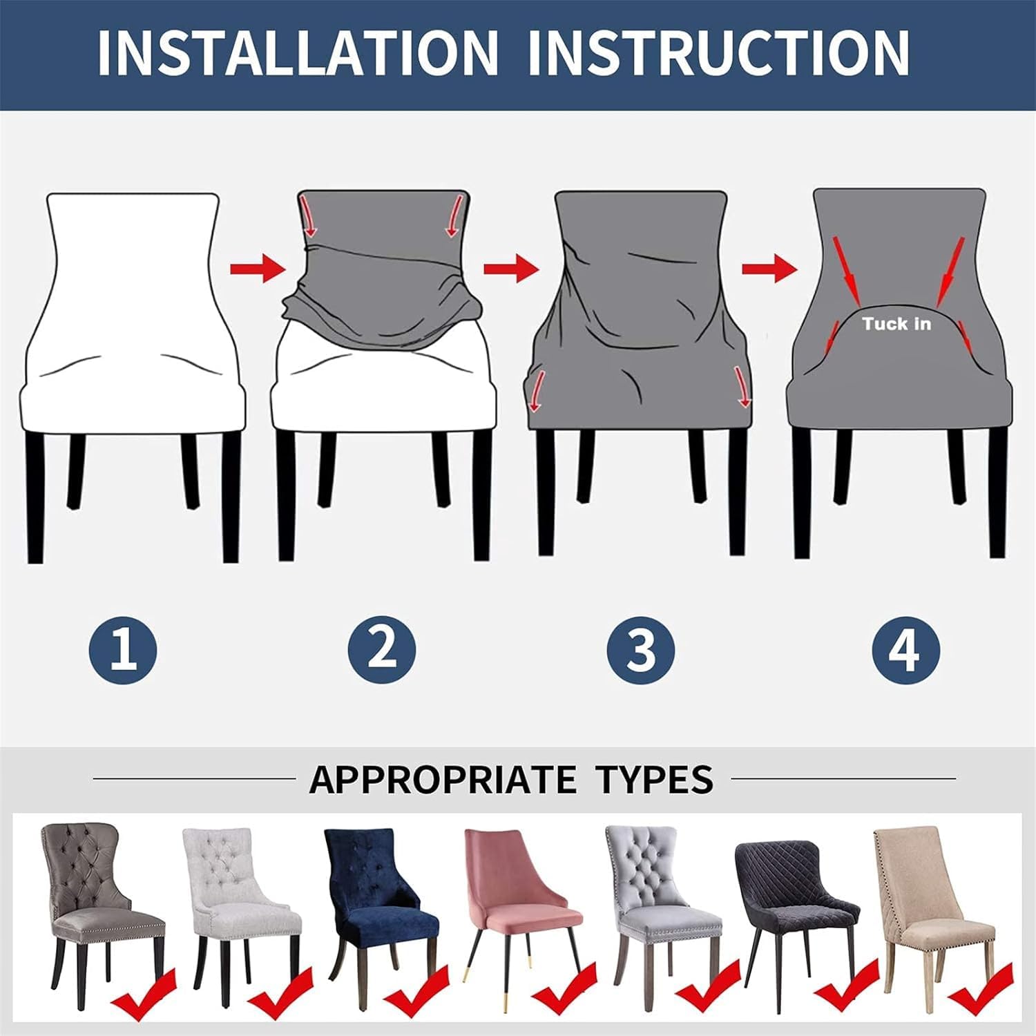 Wingback American Side Chair Slipcover-Dark Grey Fern)