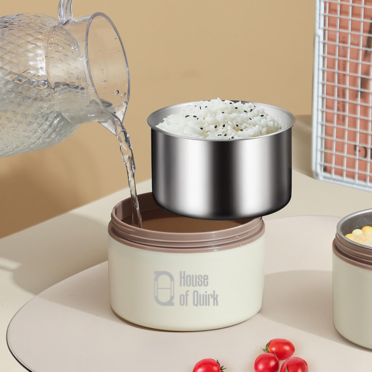 304 Stainless Steel Bento Lunch Box – 2 Stackable Containers with Insulated Thermal Case (Beige)