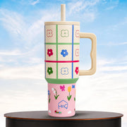 1200ML Stainless Steel Tumbler with Handle & Lid, 2 Straws