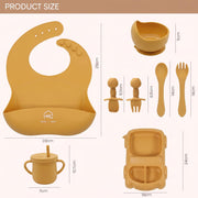 9 Pcs Silicone Baby Feeding Set | Car Divided Plate & Bowl, Spoons, Forks & Bib