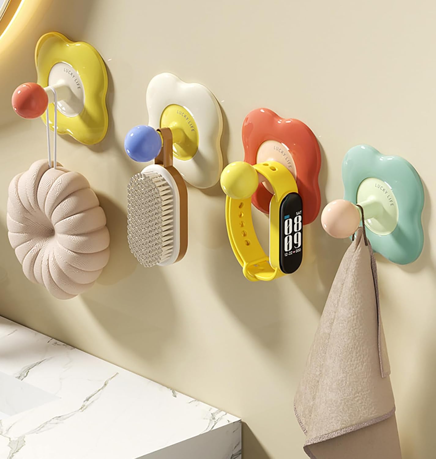 No-Trace Vacuum Suction Cup Hooks, Heavy-Duty Flower Wall Hooks (4 Pack)